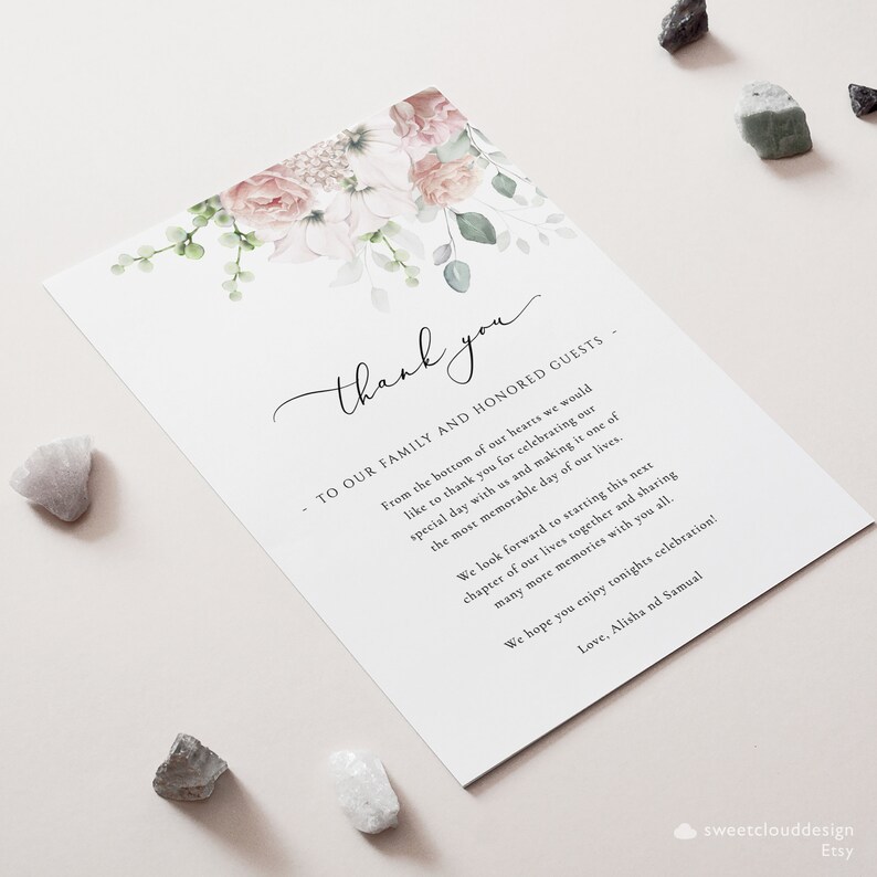 Dusty Pink Floral Thank You Dusk Pink Wedding Thank You Card | Etsy
