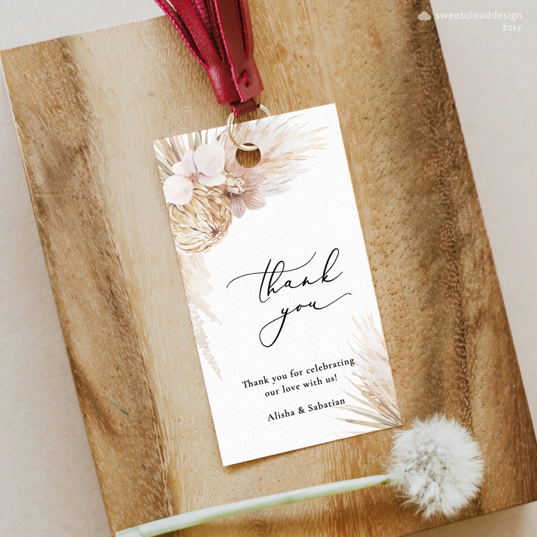 Pampas Grass BOHO Favor Bag Tag Printable Thank You Boho Tags Palm Leaf ...