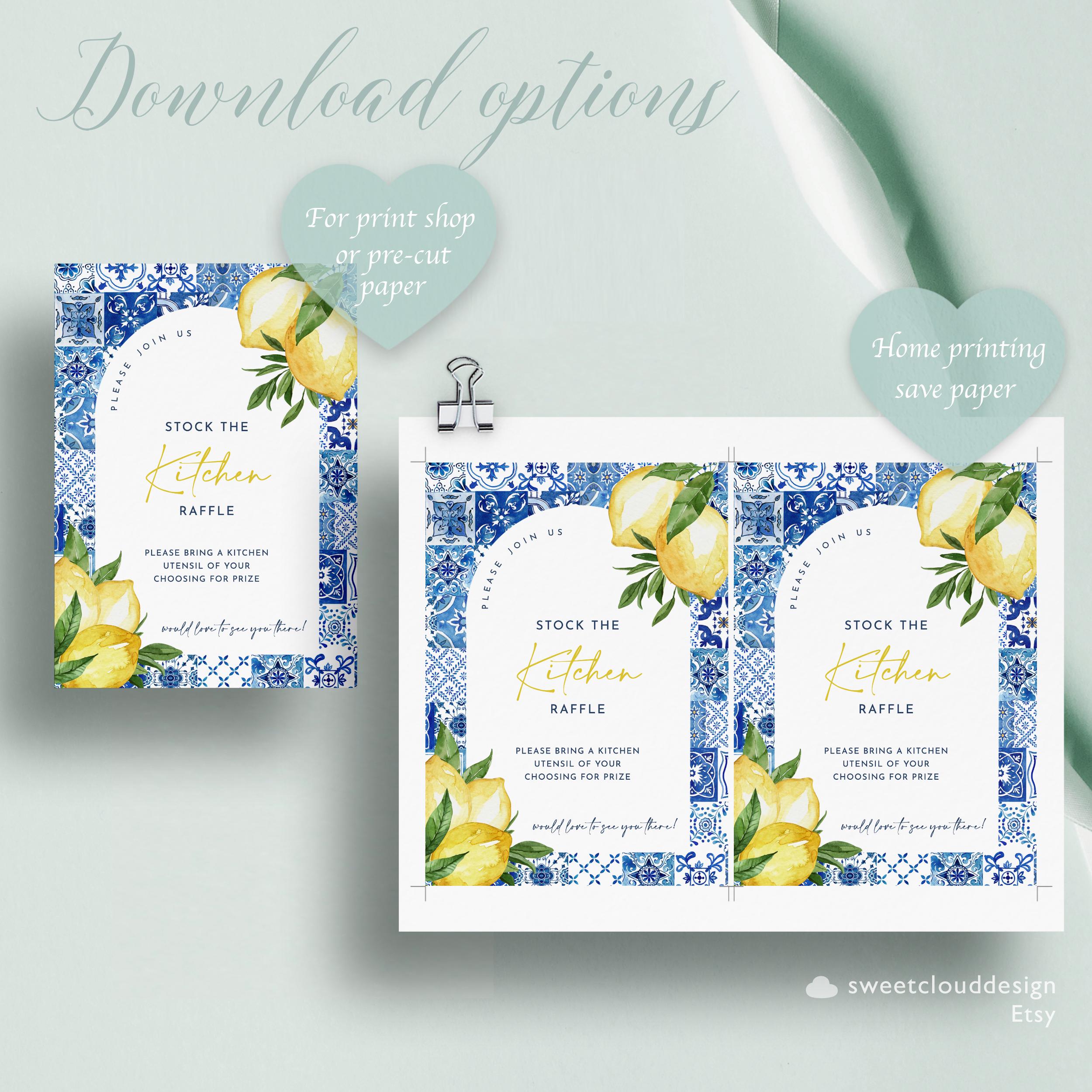 Kitchen Raffle Blue Tile Kitchen Raffle Card Blue Tile Bridal Shower Raffle Card ...