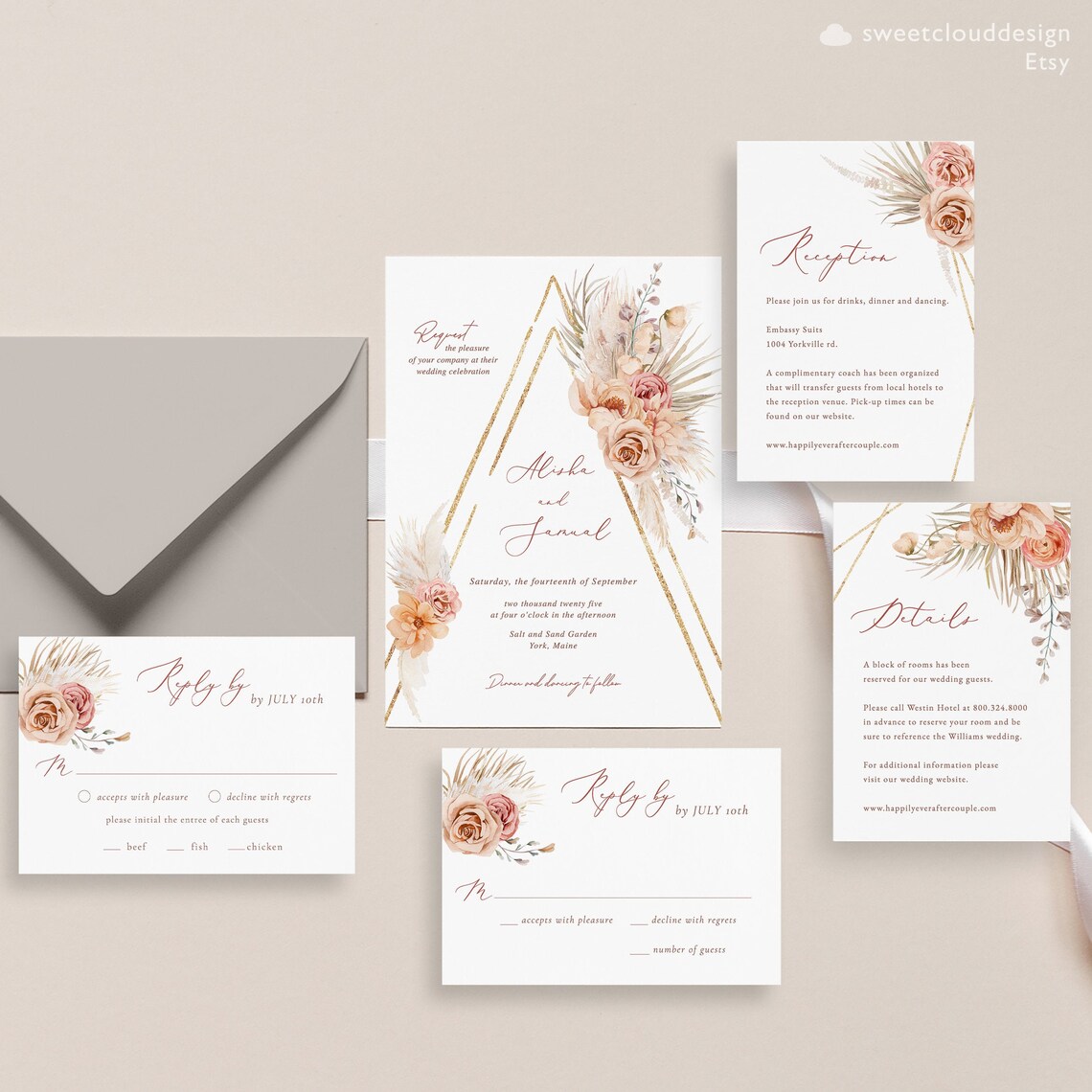 Rust terracotta Wedding Invitation Dusty orange Boho Wedding Etsy