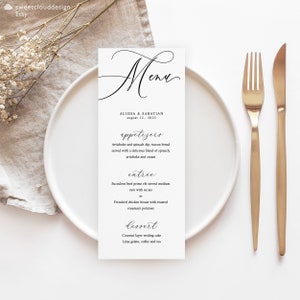 Elegant Minimal Wedding Menu Template Modern wedding menu Minimalist Printable Wedding Menu Modern Menu Template Editable Dinner Menu