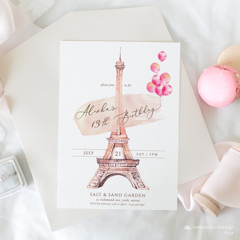 Paris Birthday Card Eiffel Tower Birthday Party Invitation - Etsy