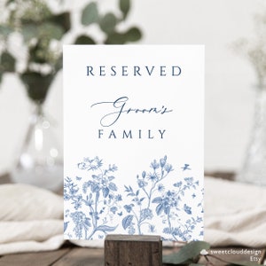 Reserved Sign Dusty Blue Floral Bridal Family Seat Sign Blue Flower ...
