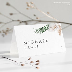 Tarjetas de lugar TROPICAL Plantilla de tarjeta de nombre editable Tarjeta de lugar Boho Tarjeta de nombre de boda Tarjetas de lugar botánico Tarjetas de lugar Boho Tarjetas editables Palle