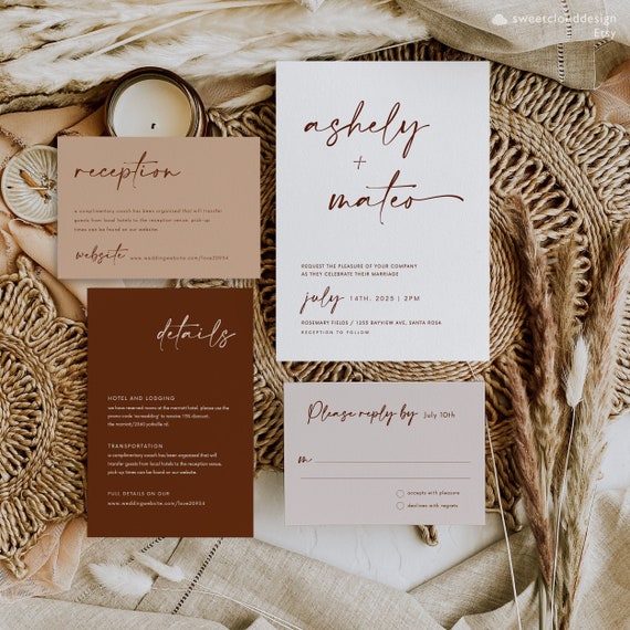 Boho Terracotta Modern A7 5x7 Wedding Invitation