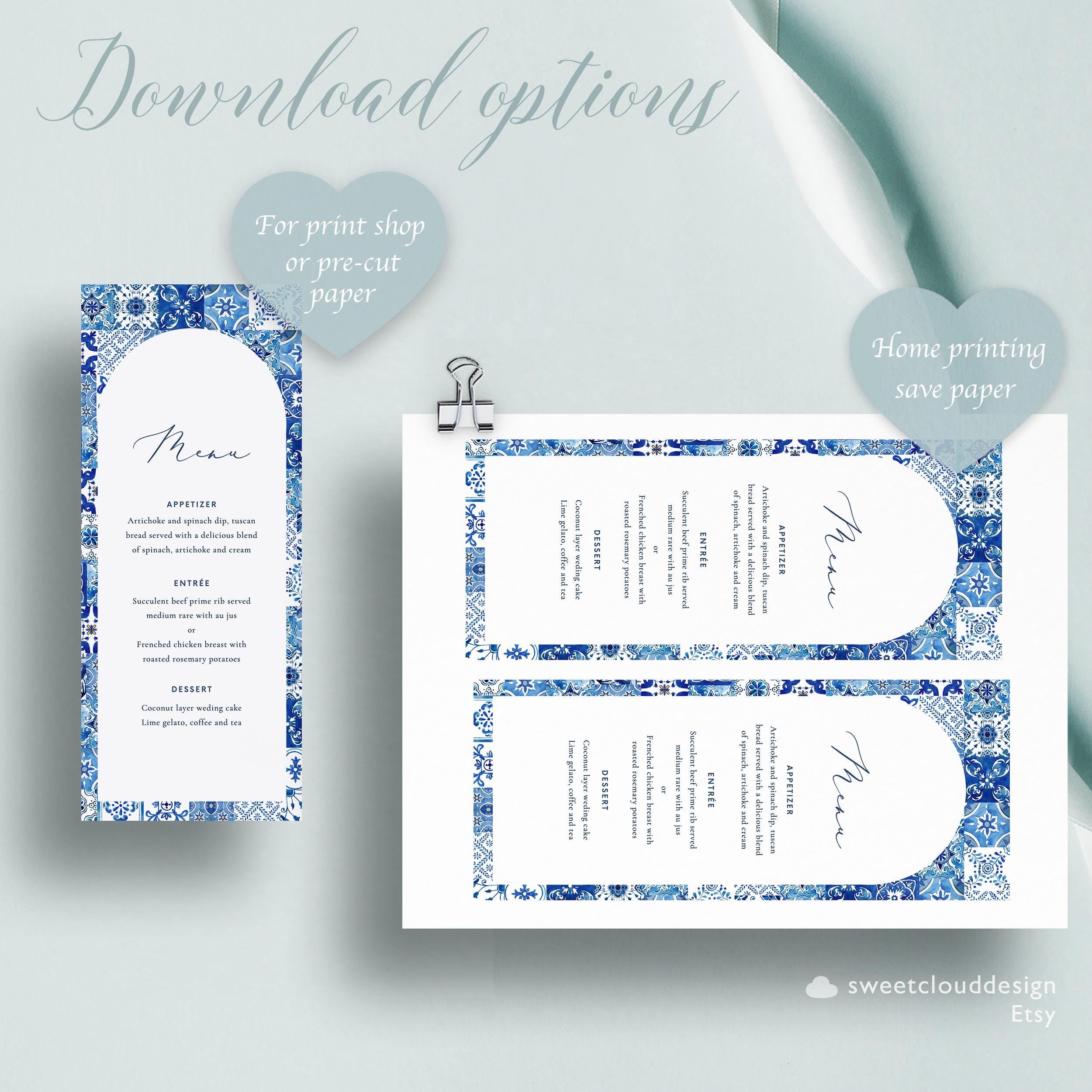 Blue Tile Dinner Menu Blue Tile Wedding Menu Template Blue Tile Arch ...