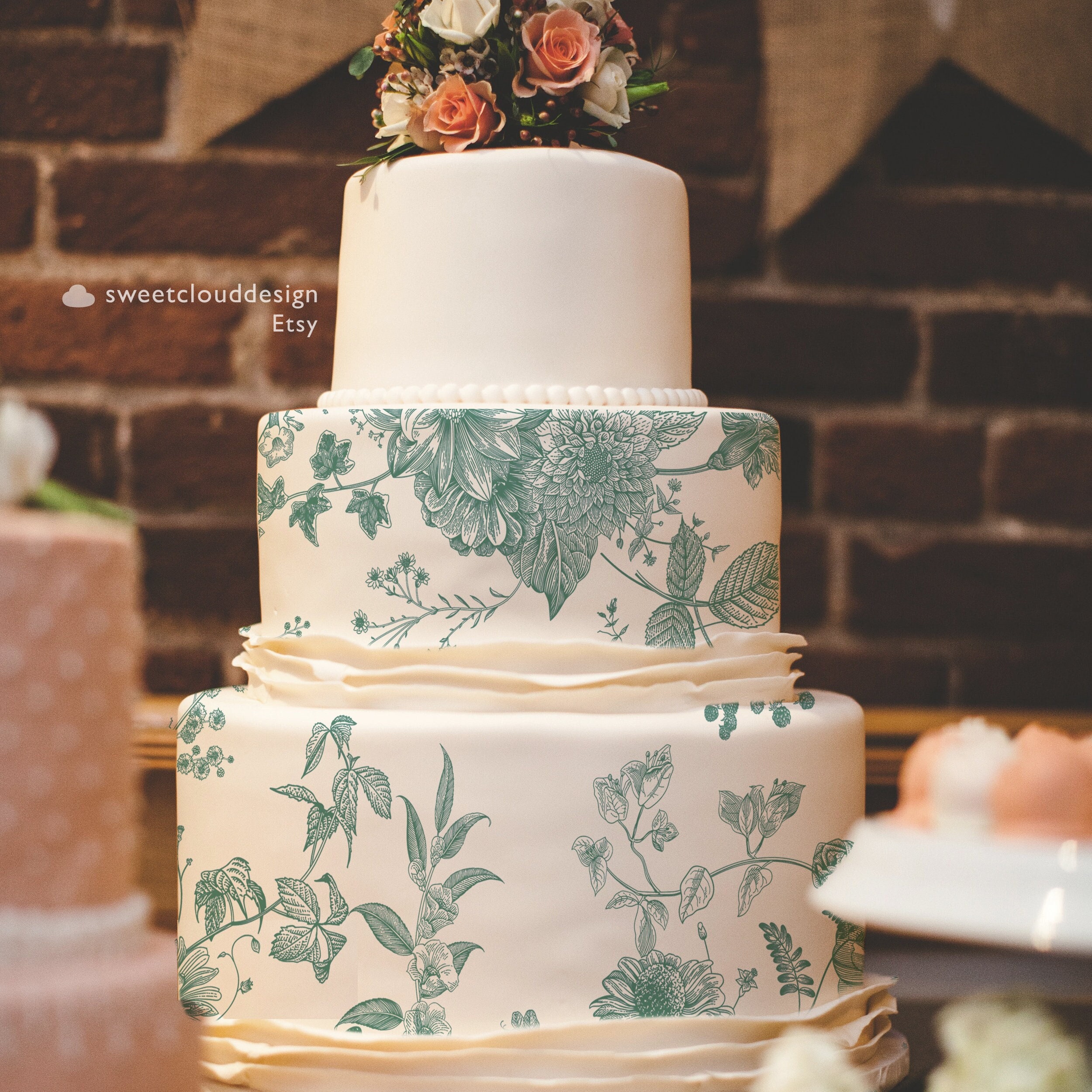 emerald green flower Cake icing template Vintage flower cake icing image emerald green floral cake image emerald green floral cake icing