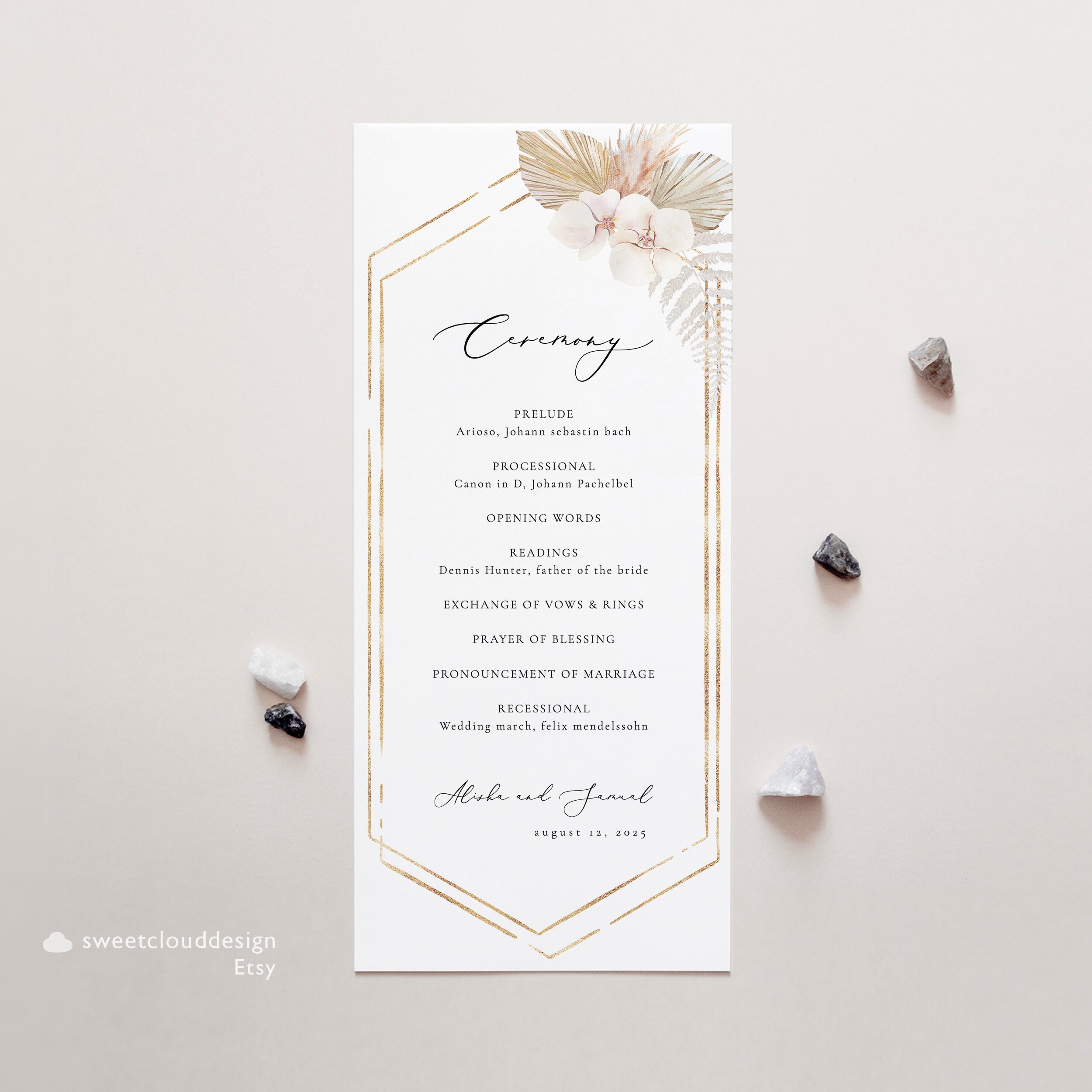 Boho Wedding Program Template Printable Pampas Editable Wedding ...