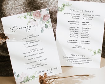 Blush Floral Wedding Program Template Dusty Pink Wedding Ceremony Greenery Wedding program dusk pink flower wedding program editable Gracey