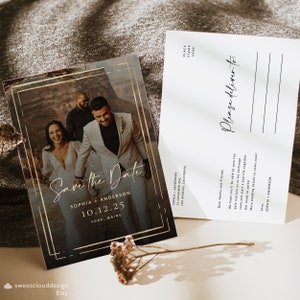 Gold frame photo Save The Date Template Wedding gold Save The Date photo frame Save The Date card Boho Save The Date Engagement card Cocoa