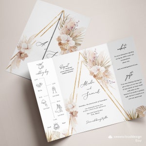Invito a nozze Gatefold ORCHIDEA boho gold Invito Pampas grass template Invito stampabile Foglia di palma Boho Modern gate fold