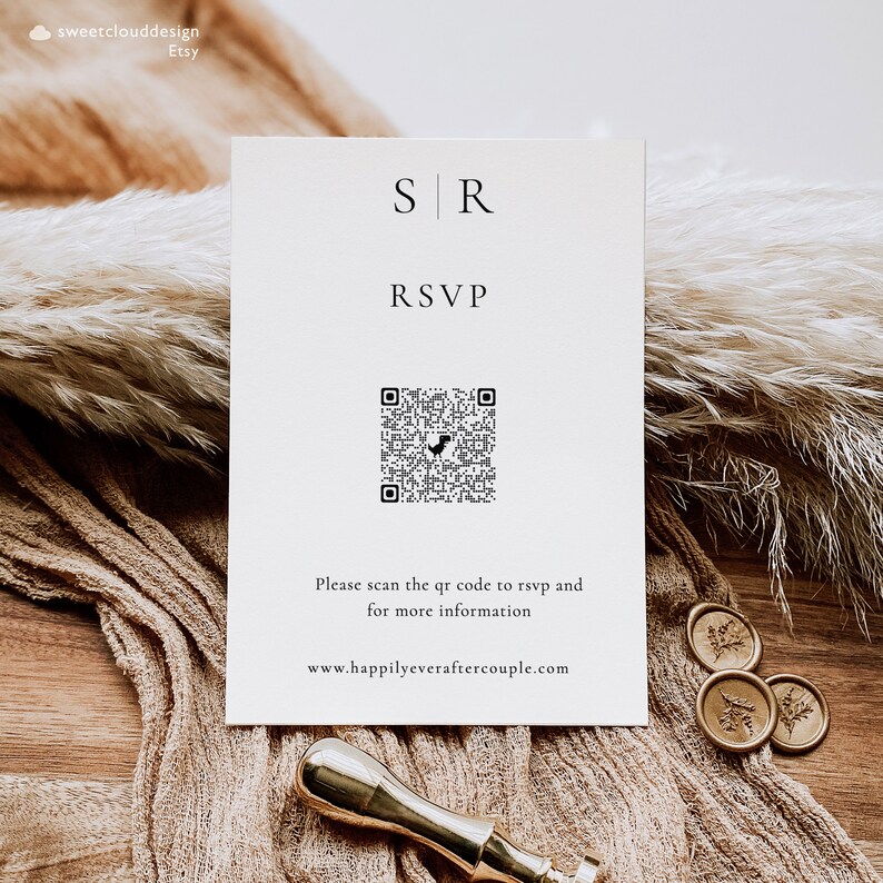 Rsvp card insert card template minimalist RSVP Monogram respond QR code card Simple enclosure card RSVP editable card printable rsvp insert image 5