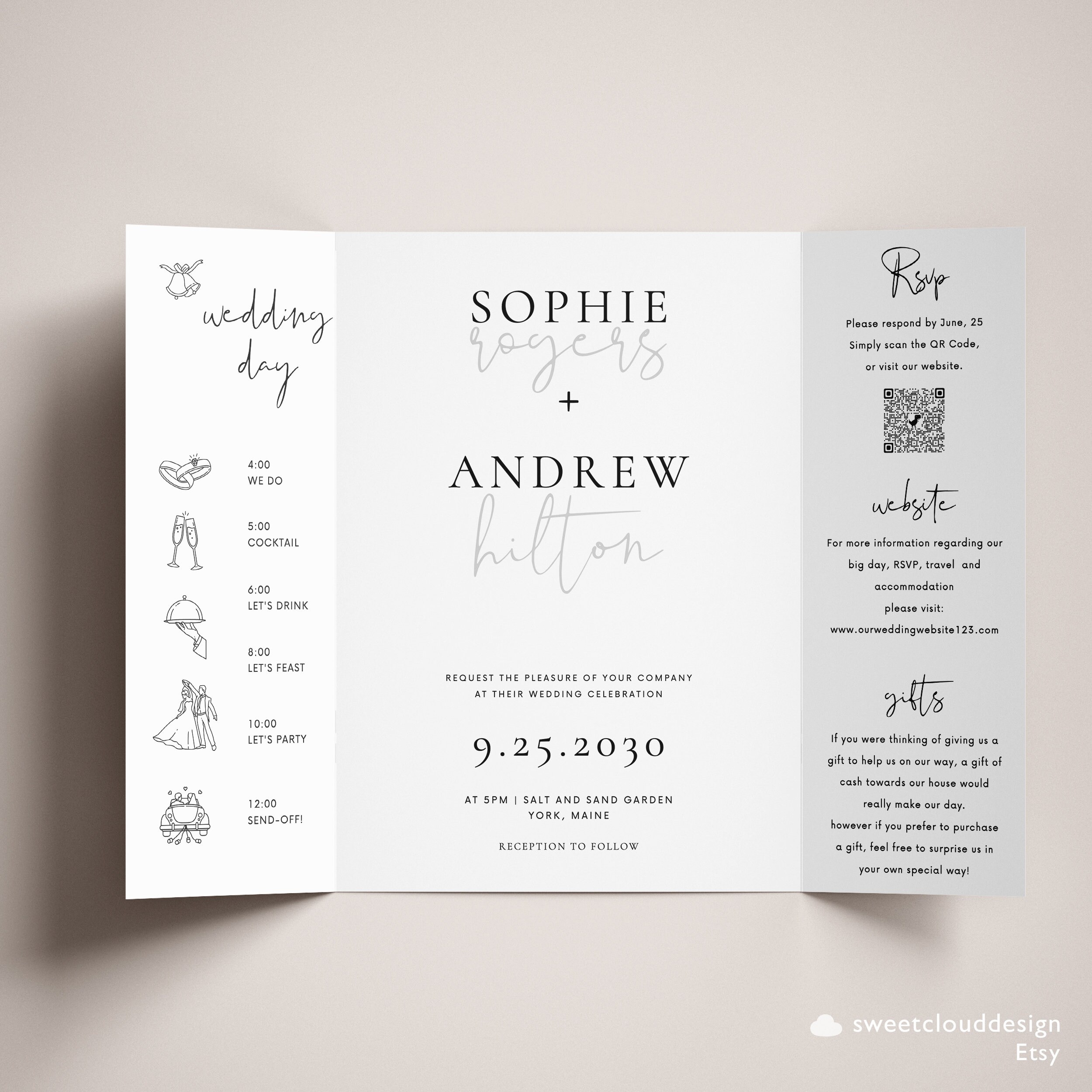 Gatefold Simple Wedding Invitation Modern Gatefold Invitation Minimal ...