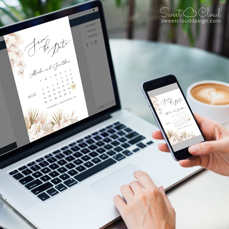 BOHO Save The Date,Calendar Save The Date,Tropical Save the date Orchid save the date calendar,Pam pampas grass Calendar save the date