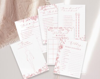 Dusty pink Bridal Shower Game Template Soft pink Floral Bridal Shower Game set Floral Vintage flower game set Blush bridal shower game