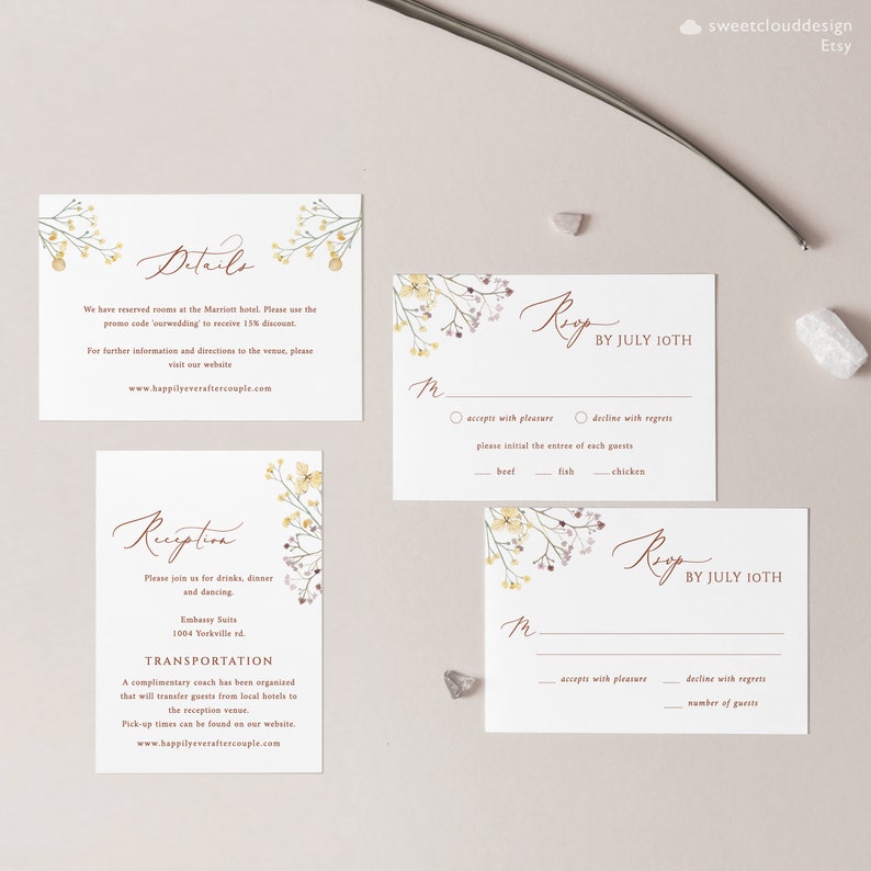 Full Moon Ritual Invitation Full Moon Wedding Invitation Set Template Autumn Floral Wedding ...