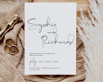 Elegant Simple Wedding Invitation Template,Modern Minimal Invitation editable,Black and White Elegant Wedding Invitation,US UK AU,Collette