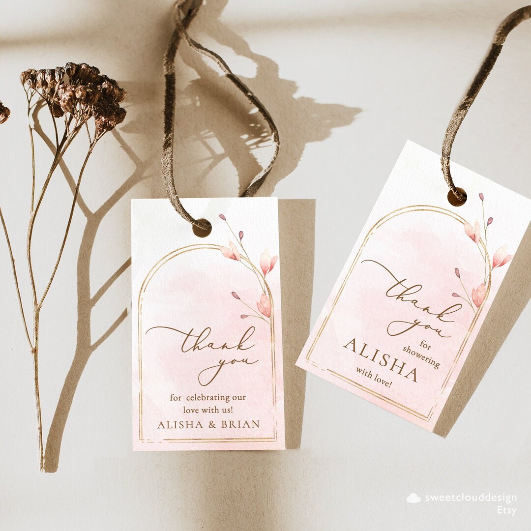 Blush Floral Bridal Shower Favor Bag Tags Gold Wedding Printable Thank ...