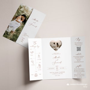 Convite de casamento simples Gatefold boho Gatefold Convite Mínimo modelo de dobra de portão Convite para impressão Editável cartão de casamento madeline