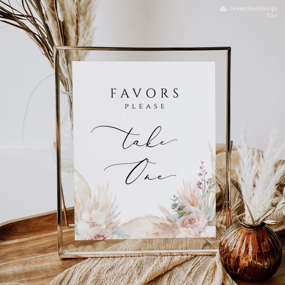 Boho Favors please take one sign template Bohemian Printable Pampas grass favor table sign Wedding Favors Please Take One blush  8x10 5x7