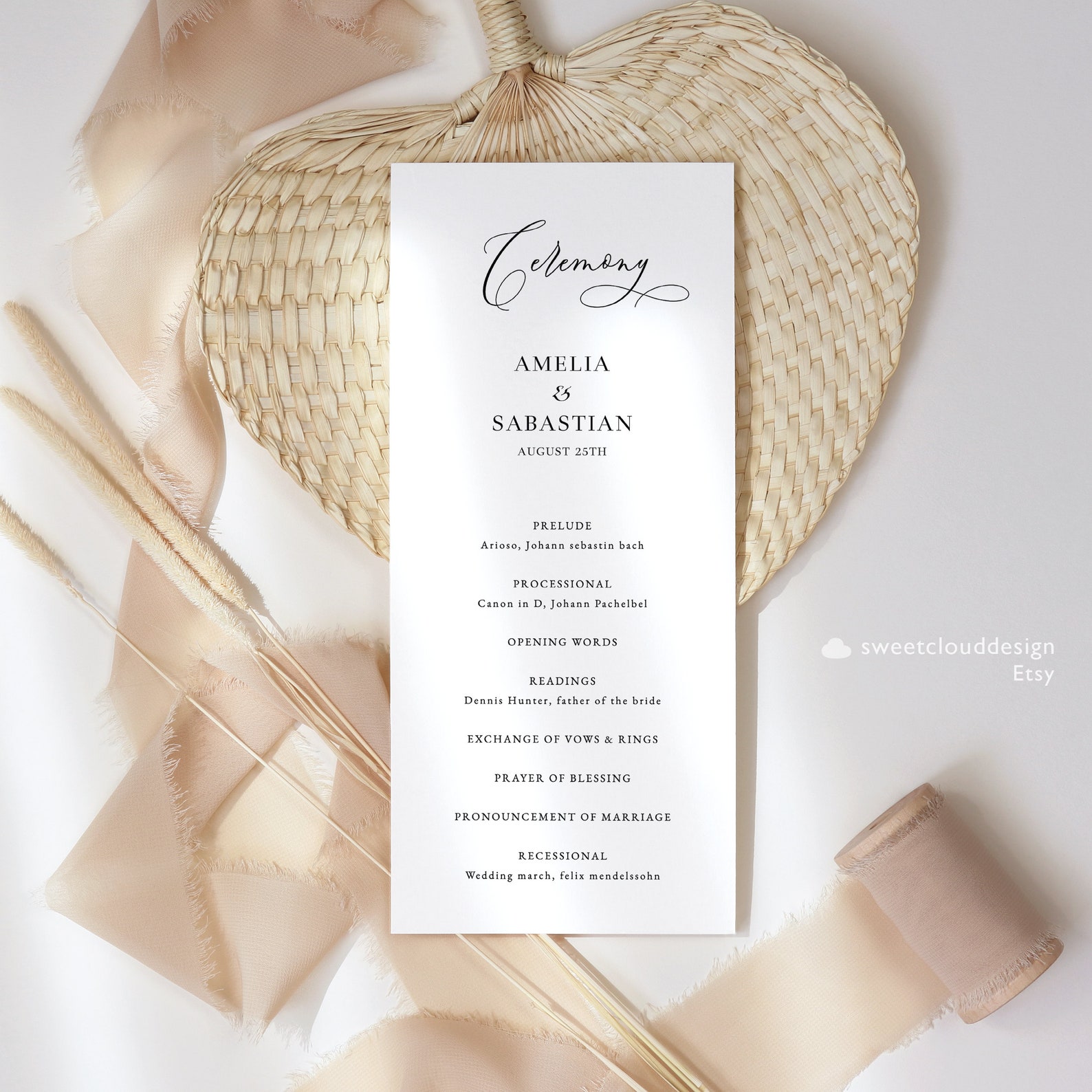 Wedding Program Simple Layout Simple Wedding Program Template Modern Wedding Ceremony Card Editable ...