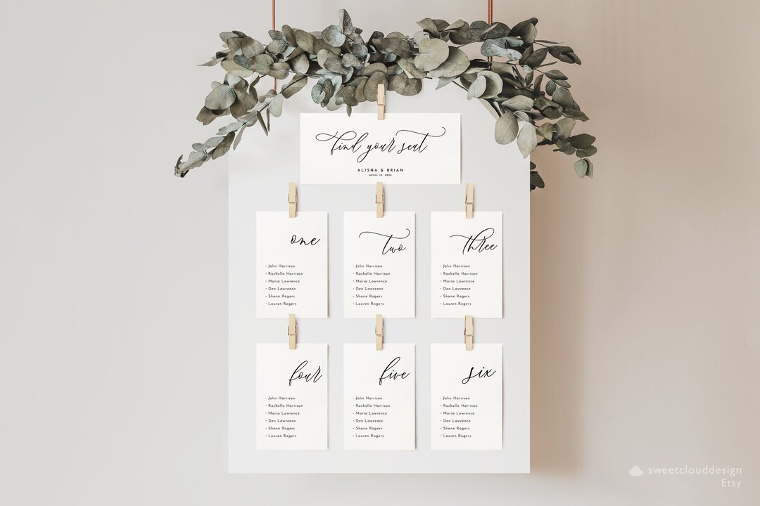 Elegant Table Seating Chart Card Template, Simple Seating Chart ...