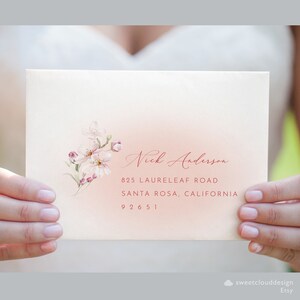blush cherry blossom Envelope address Template Pink Blossom Address envelope Printable template Envelope Address  Modern Calligraphy