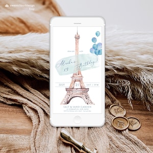 Junge Eiffelturm Geburtstagskarte digital Türmchen Paris Handy-Karte Text Geburtstagskarte Paris Textballon digital Party Einladung Telefonkarte