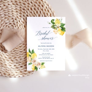 Invitation de douche nuptiale de citron pêche Rose Invitation de douche nuptiale Boho Elle a trouvé sa carte principale Squeeze citron et vert et jaune Luna