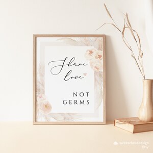 Partagez l'amour pas les germes Pêche Boho répandre l'amour pas les germes Carte de table Siège réservé Signe Livre d'or Signe Coeur répandre le modèle de signe d'amour
