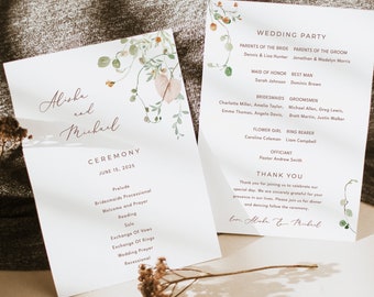 Soft Greenery Wedding Program Template Printable Pink floral Wedding Ceremony program cards spring green garden Wedding program Gianna
