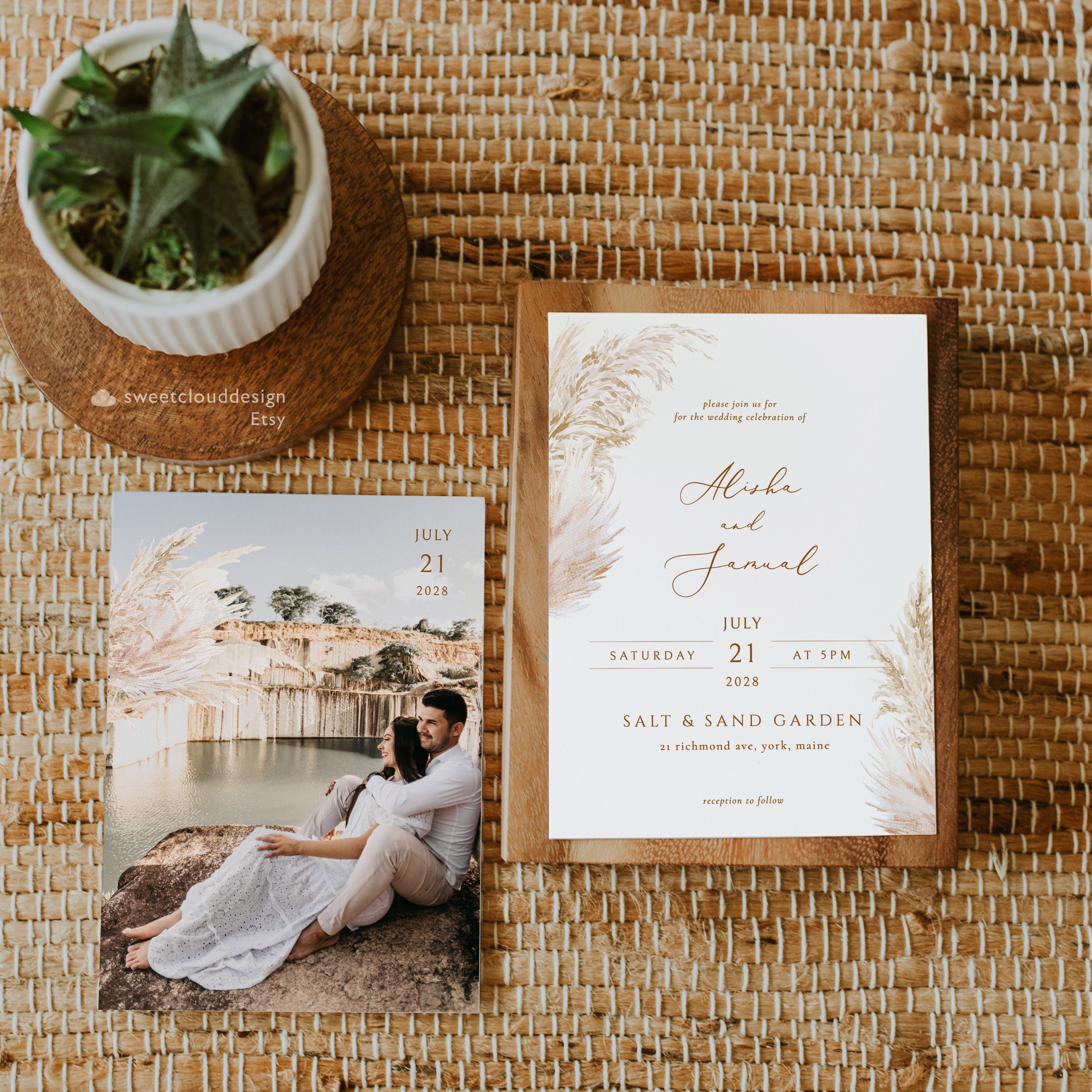 Pampas Grass Wedding Invitation Template Boho Grass Wedding - Etsy