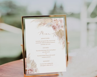 Dusty PINK Wedding Menu Template BOHO Pink Menu card Printable Gold boho Editable Menu Download Gold and Blush Dinner Menu Cards pamblush