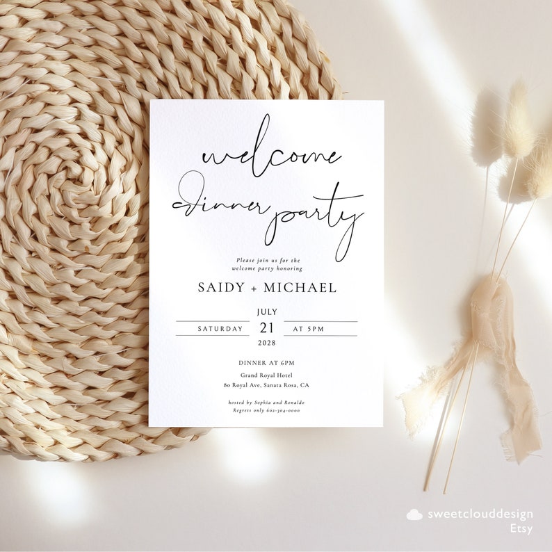 Simple welcome Dinner party invitation Template,Minimal Rehearsal Dinner Template, modern Editable dinner party invitation printable card image 8