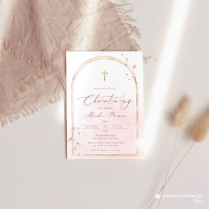 Blush Taufe Einladung Vorlage Mädchen Blush floral Kommunion Einladung Printable Taufe lädt Taufe Baby Mädchen Rosa Gold