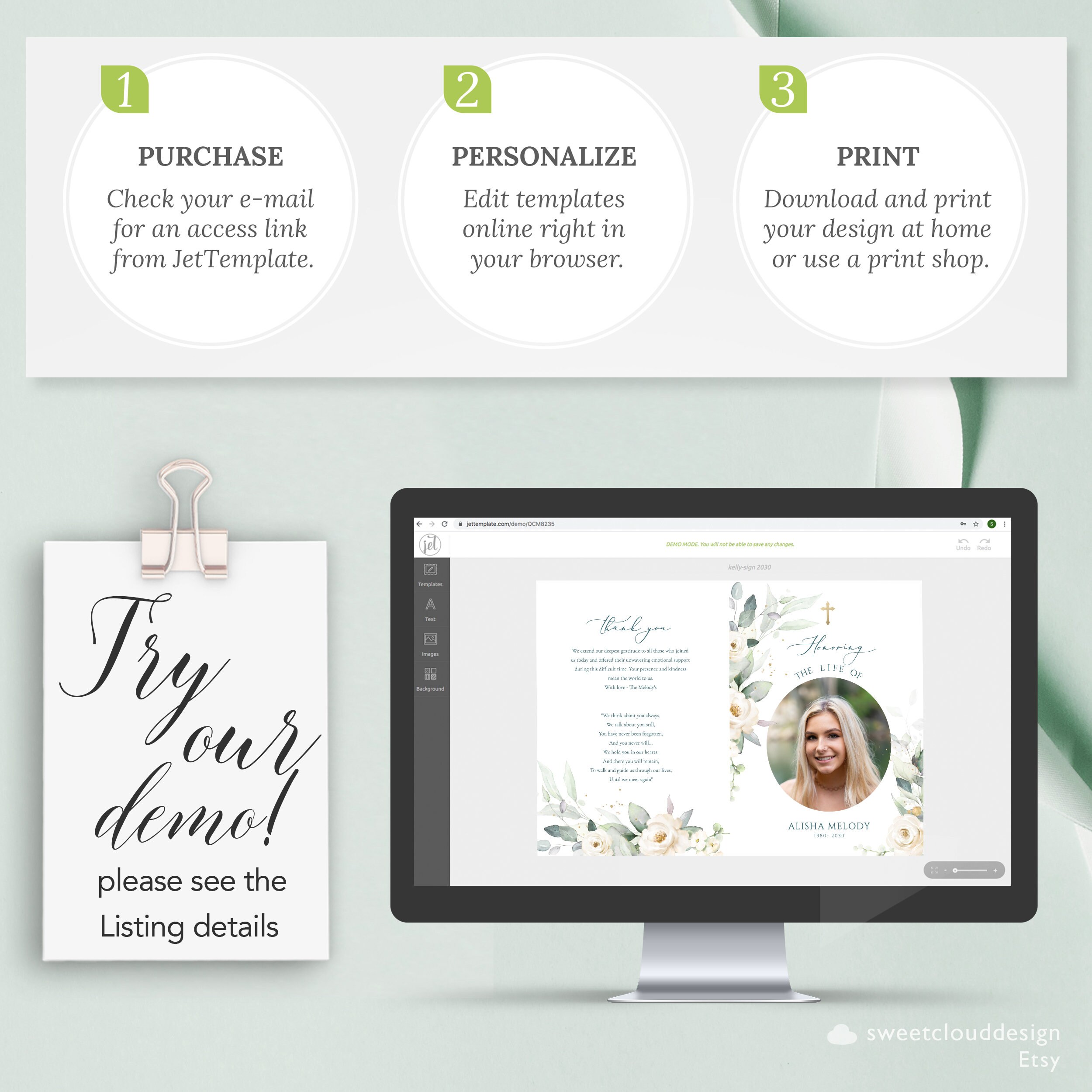 Greenery White Flower Funeral Program Booklet White Rose Ceremony ...