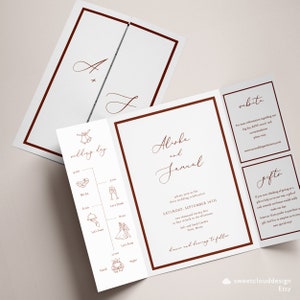 Gatefold moderne huwelijksuitnodiging Eenvoudige gatefold uitnodiging Minimale gatefold sjabloon afdrukbare uitnodiging bewerkbare huwelijksuitnodiging Monroe