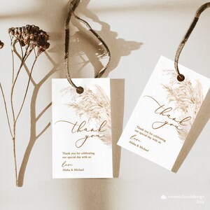 Pampas Grass Favor Bag Tags,printable Thank You Boho Tags ,beige Grass ...