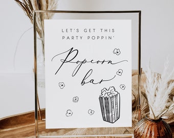 Popcorn Bar Sign Template Minimalist Popcorn bar Station Sign Printable Treat Table Sign Editable Bridal Shower Sign Baby Shower table sign