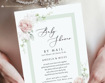 Baby Shower by Mail Template, floral Baby Shower Invite,Editable shower invitation, Printable baby shower, electronic card