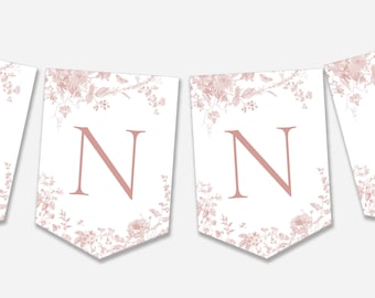 Dusty pink flower bridal shower banner Pink floral bridal bunting Vintage Pink flower bridal pennant chain banner blue party bunting