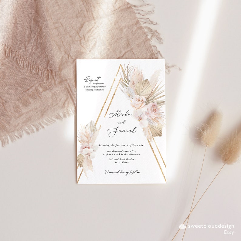 Boho Rose Wedding Invitation beach tropical Arch