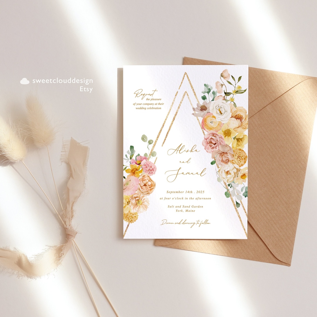 Spring Boho Flower Wedding Invitation Garden Floral Wedding Invitation ...