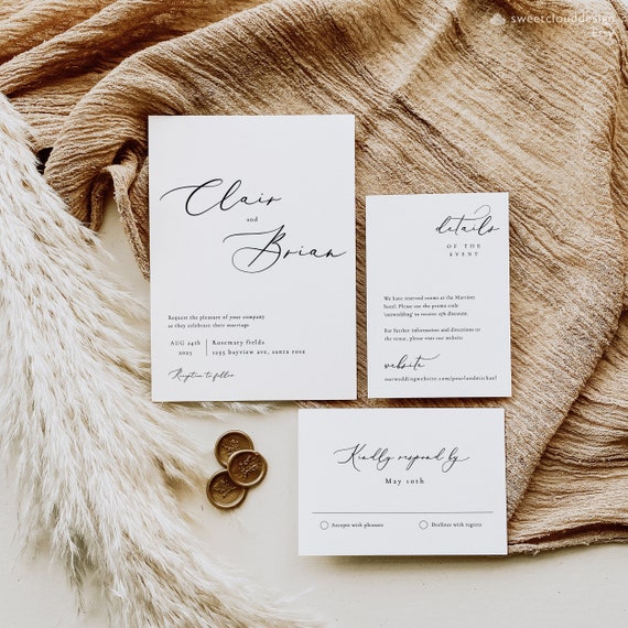 その他 Invitation 4 Pcs Minimal Wedding Invitation Set Template, Elegant Invitation