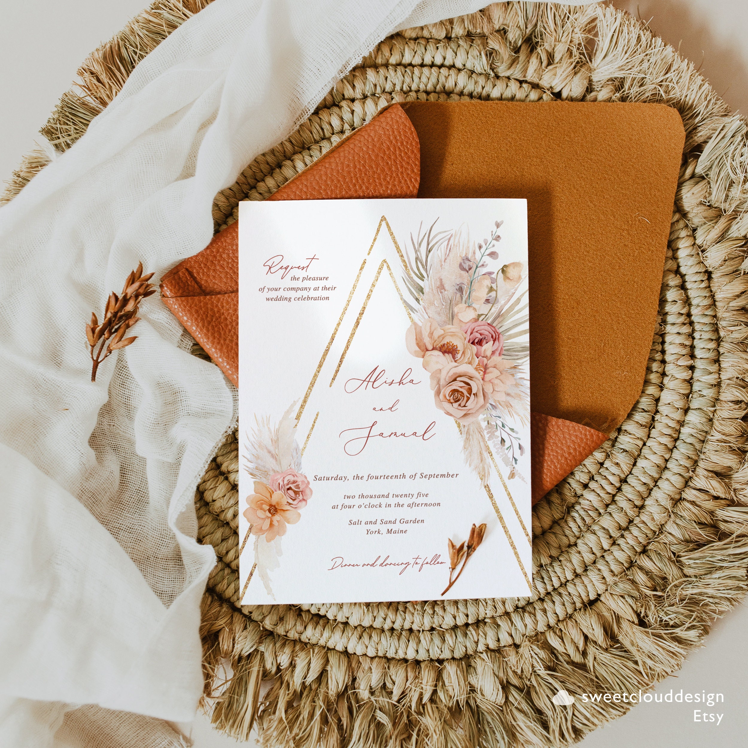 Rust terracotta Wedding Invitation Dusty orange Boho Wedding Etsy