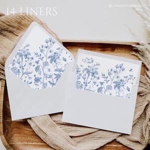 Dusty Blue floral Umschlag Liner Vorlage Stahlblau Umschlag Liner Staubige Unschärfe Blume Umschlag Liner Botanisch blau druckbare Liner Garten