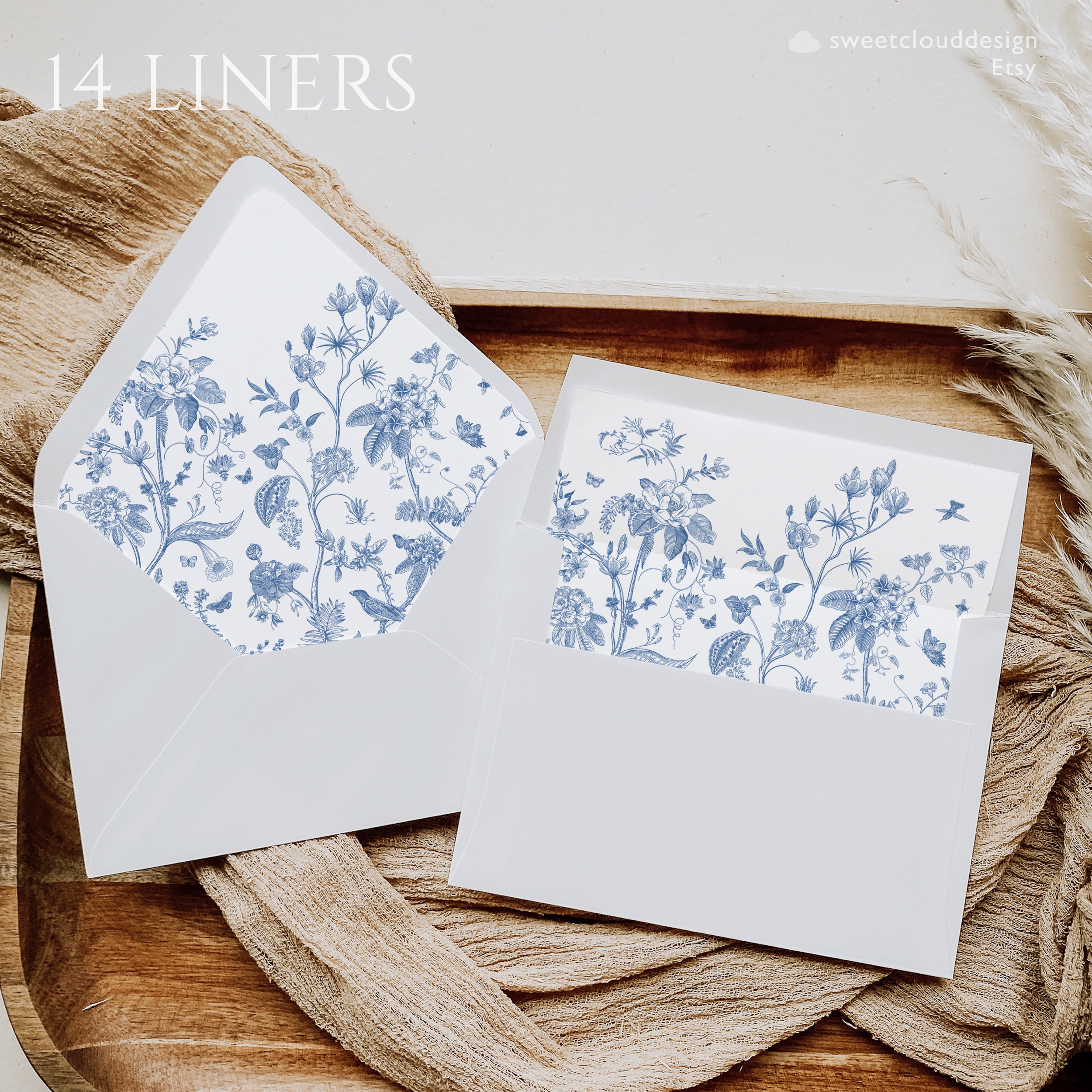 Blue wildflowers Euro Flap envelope liners for A7 (5x7) invitations | Set  of 10 Marketplace Envelope Liners by undefined