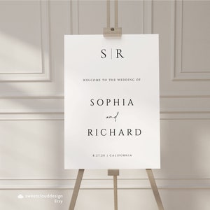 MODERN Wedding Welcome Sign Monogram Minimalist Wedding Welcome Sign Template Black and White Ceremony Sign Printable Editable welcome kelly