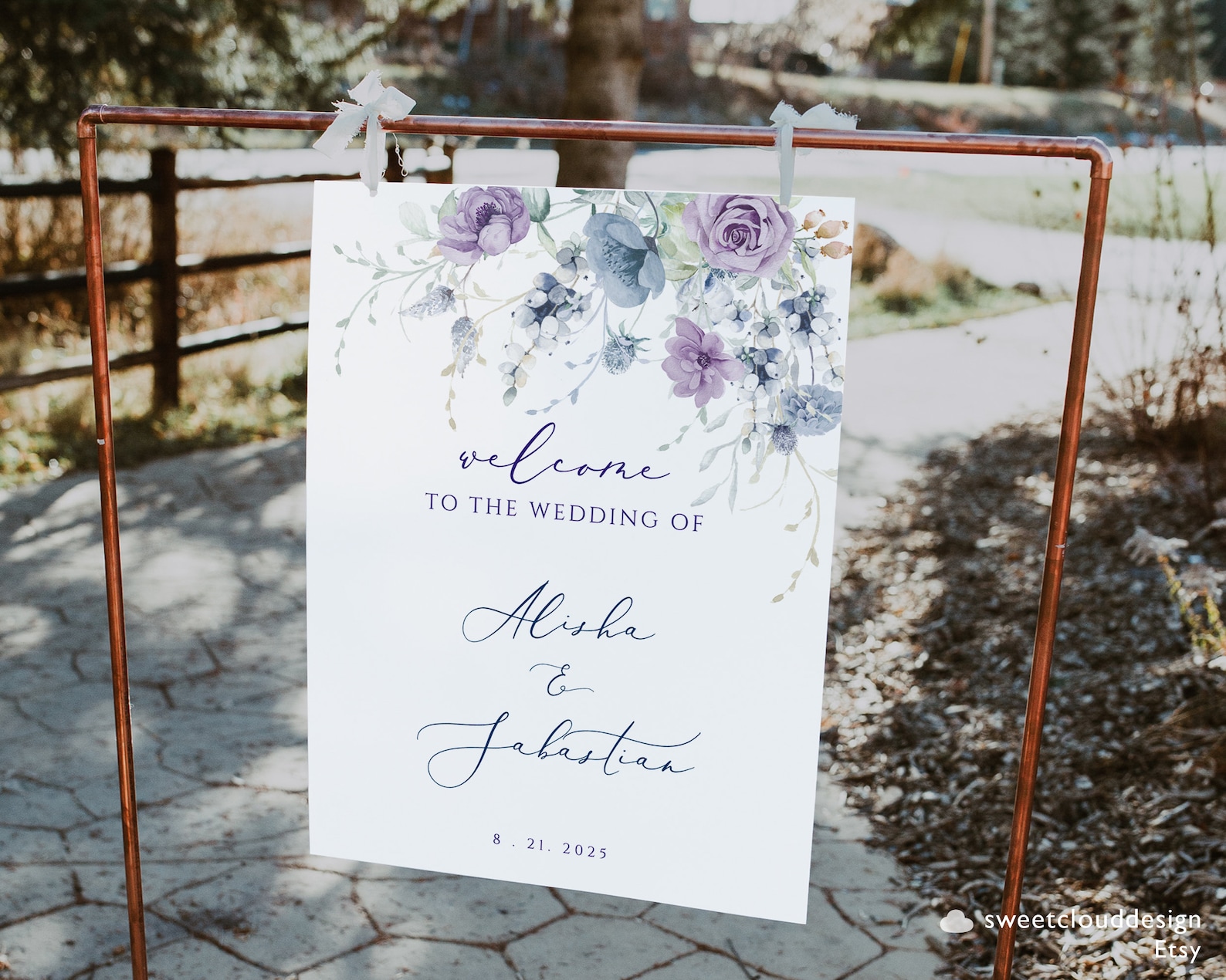Welcome Violet Dusty Blue and Purple Welcome Wedding Sign Template DUSTY Purple ...