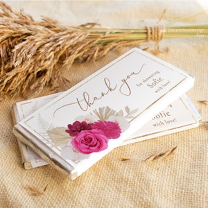 Hot Pink Boho Chocolate Bar Wrapper Aldi 40g Hershey 1.55oz editierbare Magenta rosa Bar Label Download Orchid Rose Schokoladenbevorzugung danke